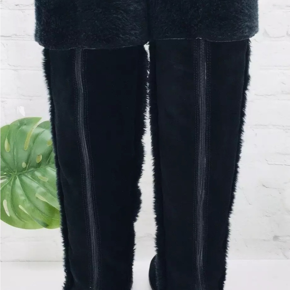 BCBG Tall black Suede Leather Fur Lined Black Boots - Picture 5 of 15